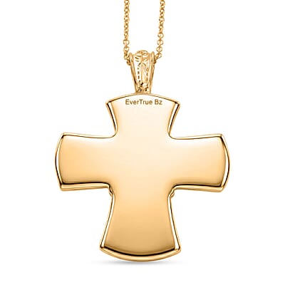 EverTrue Bronzella Collection Cross Pendant in 18K YG Plated Bronze with ION Plated YG Stainless Steel Necklace (20 Inches)