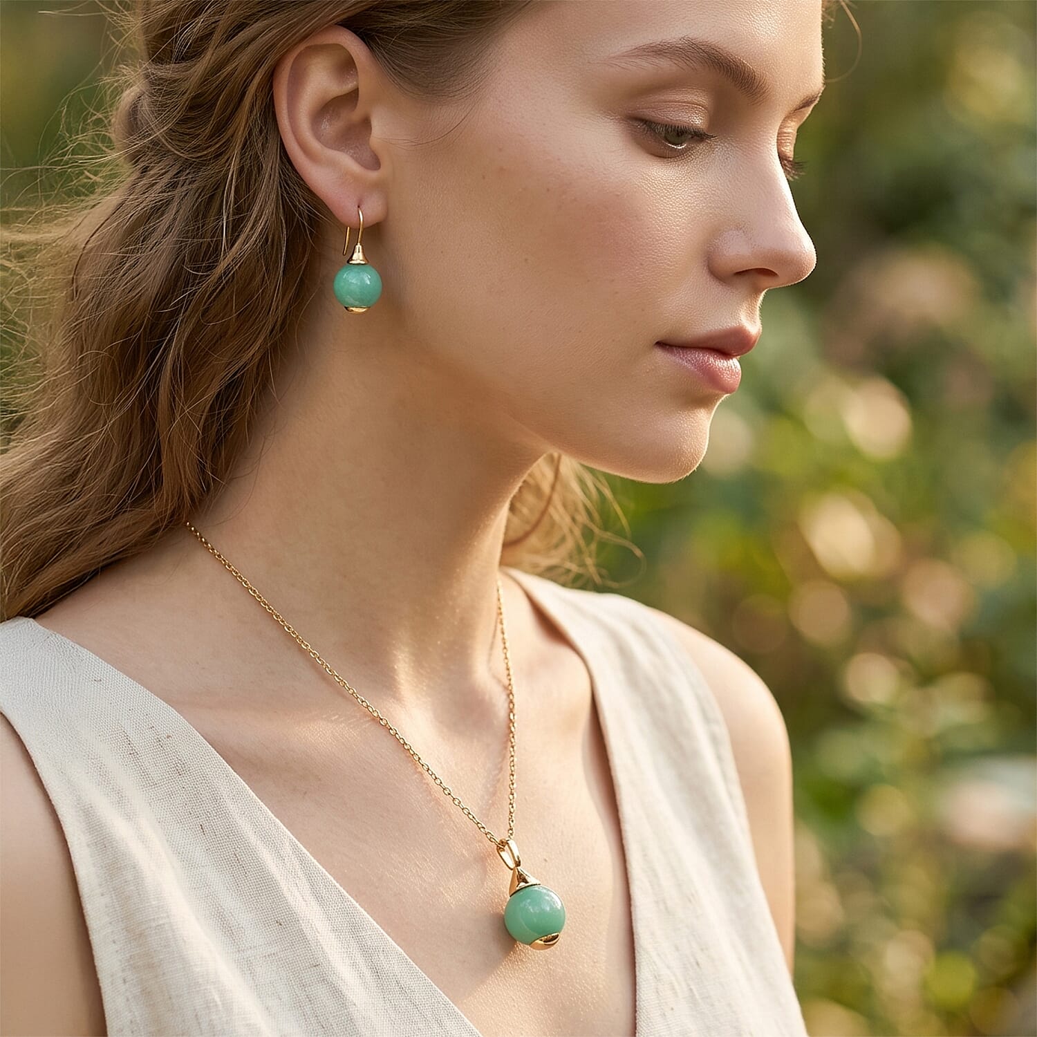 2 Piece Set - Mangoro Aquamarine 16.10 ctw Necklace 18-20 Inches and Earrings in ION Plated YG Stainless Steel
