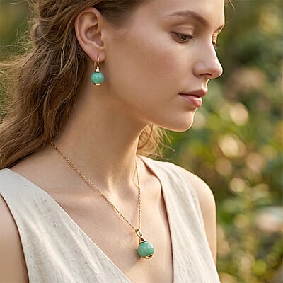 2 Piece Set - Mangoro Aquamarine 16.10 ctw Necklace 18-20 Inches and Earrings in ION Plated YG Stainless Steel
