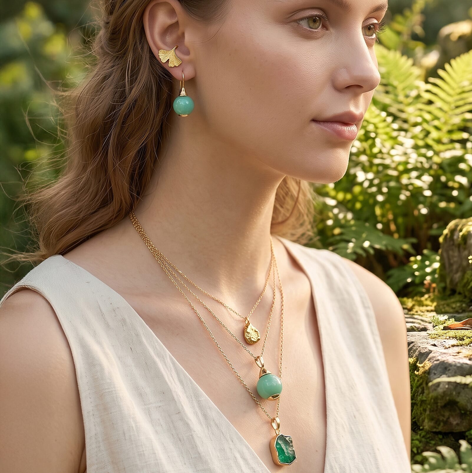 2 Piece Set - Mangoro Aquamarine 16.10 ctw Necklace 18-20 Inches and Earrings in ION Plated YG Stainless Steel