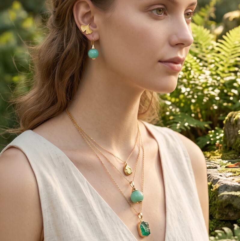 2 Piece Set - Mangoro Aquamarine 16.10 ctw Necklace 18-20 Inches and Earrings in ION Plated YG Stainless Steel