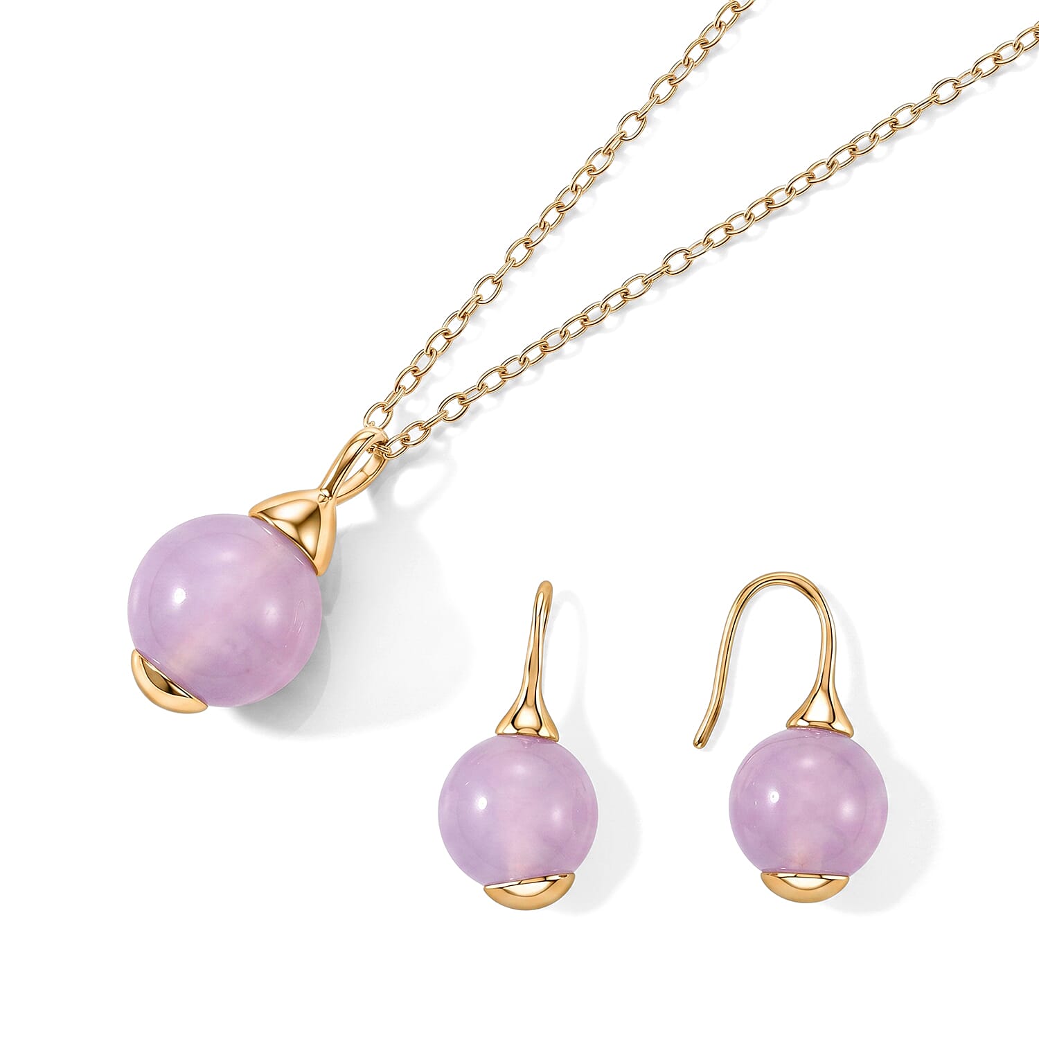 2 Piece Set -Martha Rocha Kunzite 16.10 ctw Necklace 18-20 Inches and Earrings in ION Plated YG Stainless Steel