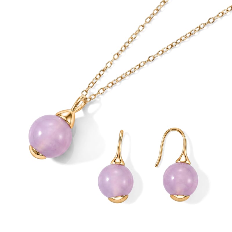 2 Piece Set -Martha Rocha Kunzite 16.10 ctw Necklace 18-20 Inches and Earrings in ION Plated YG Stainless Steel