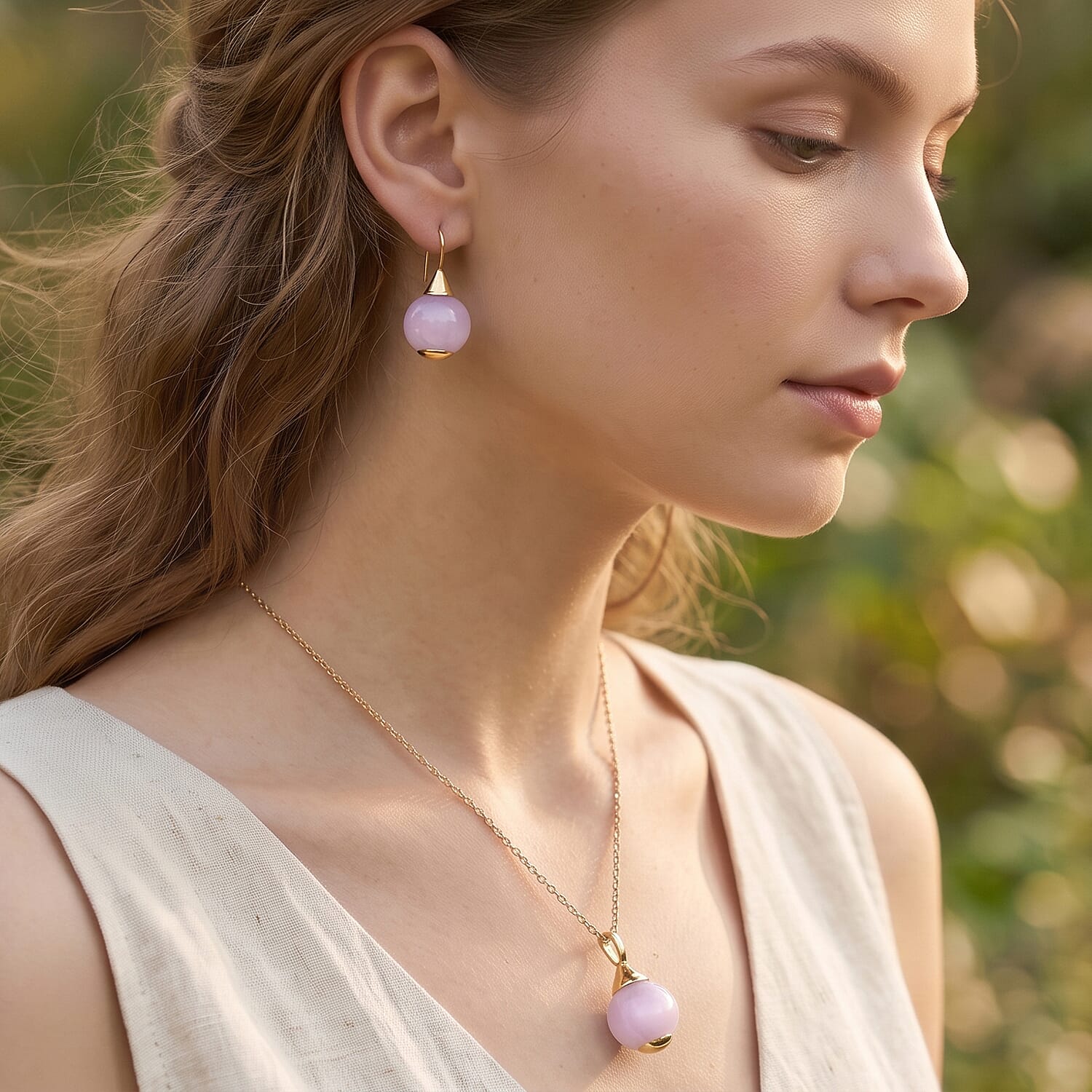 2 Piece Set -Martha Rocha Kunzite 16.10 ctw Necklace 18-20 Inches and Earrings in ION Plated YG Stainless Steel