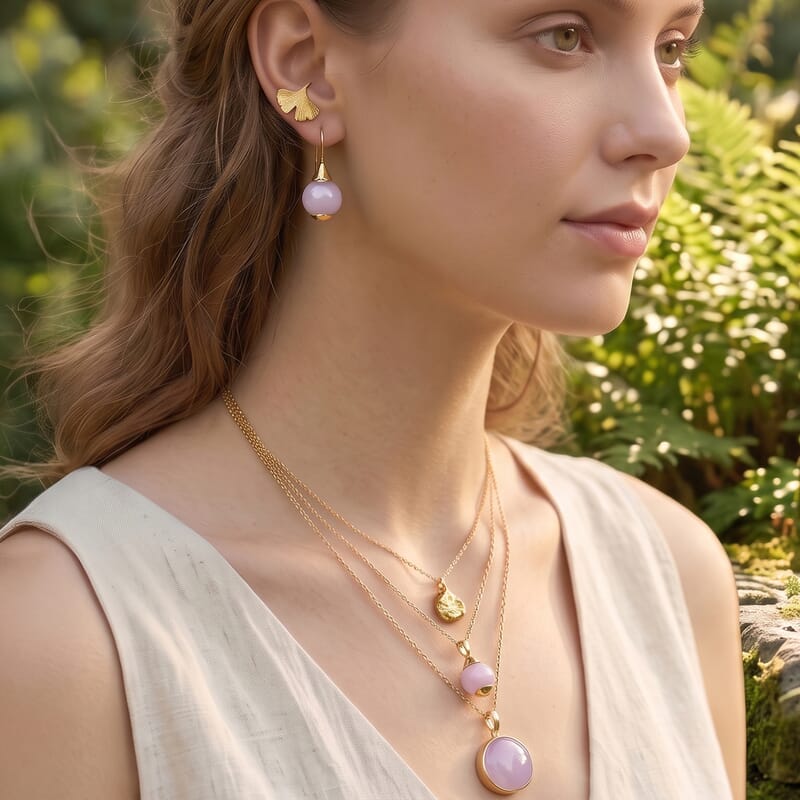 2 Piece Set -Martha Rocha Kunzite 16.10 ctw Necklace 18-20 Inches and Earrings in ION Plated YG Stainless Steel