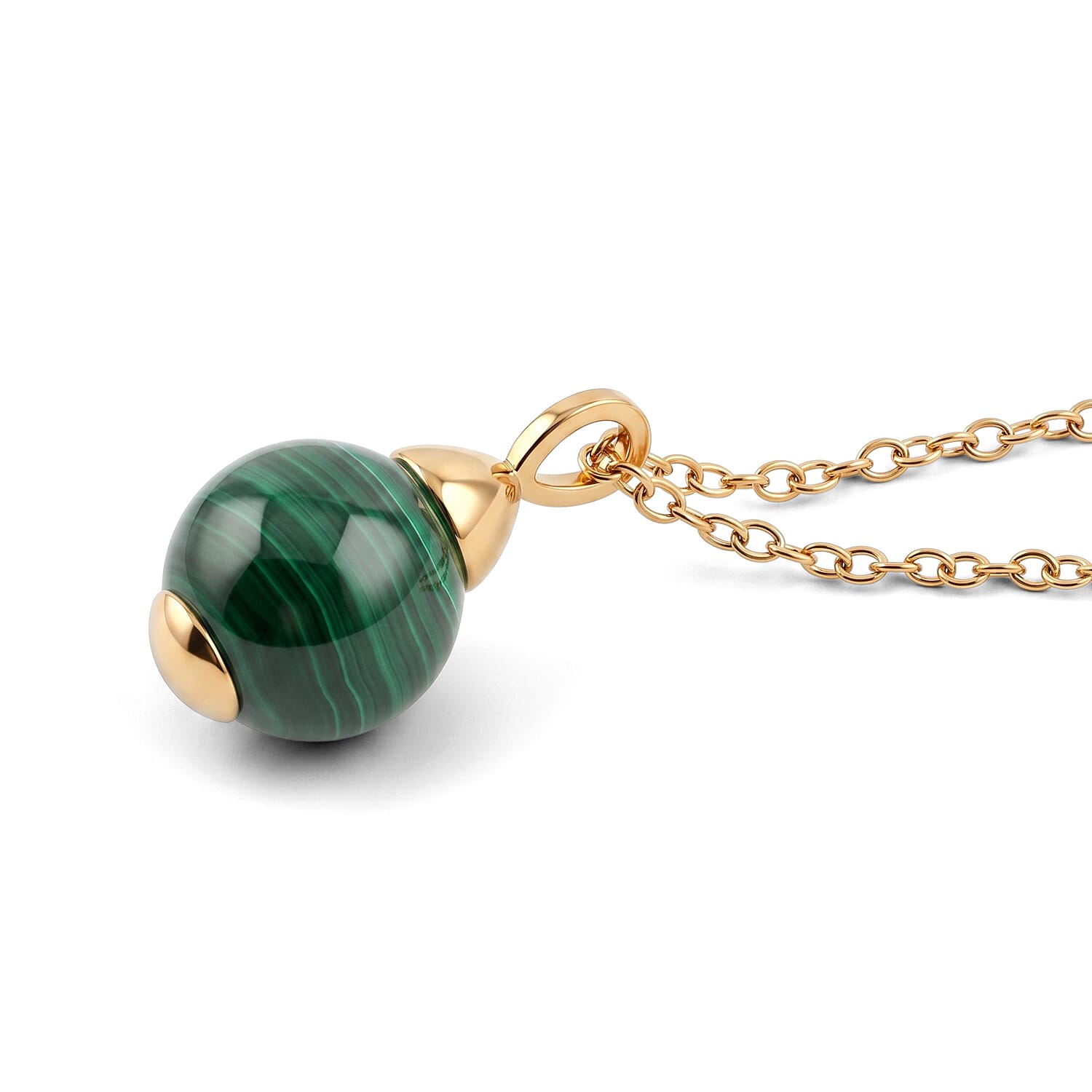 2 Piece Set - African Malachite 16.10 ctw Necklace 18-20 Inches and Earrings in ION Plated YG Stainless Steel