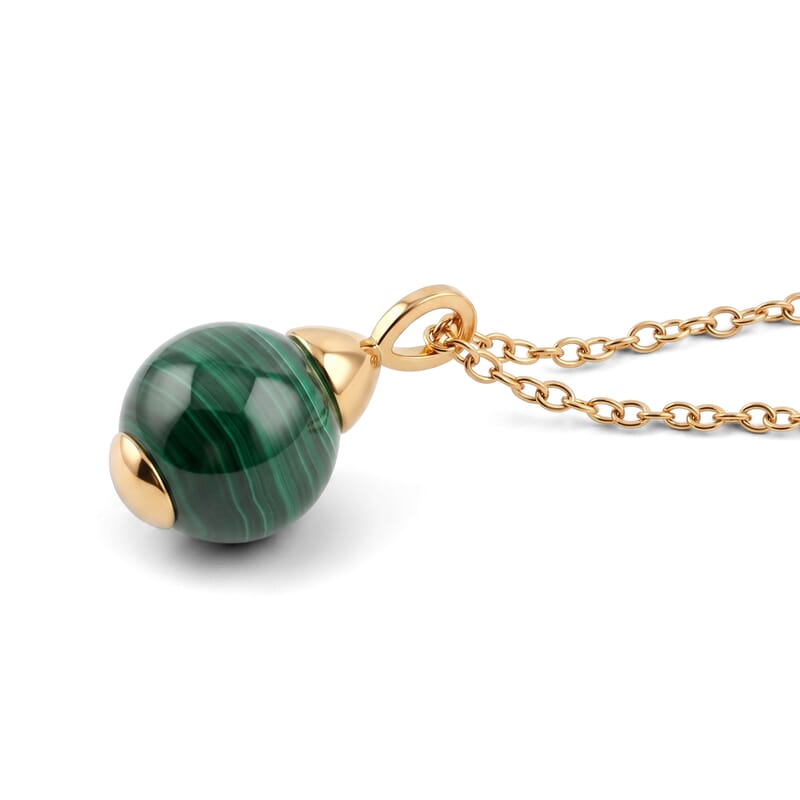 2 Piece Set - African Malachite 16.10 ctw Necklace 18-20 Inches and Earrings in ION Plated YG Stainless Steel