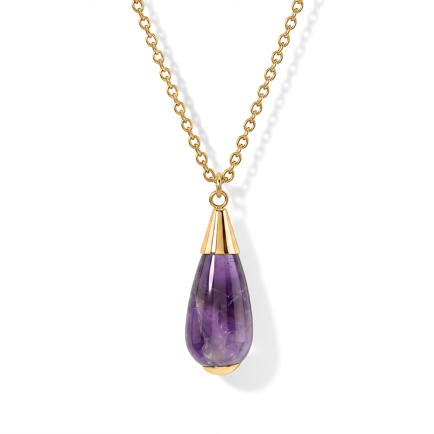 2 Piece Set - African Amethyst 21.40 ctw Necklace 18-20 Inches and Earrings in ION Plated YG Stainless Steel