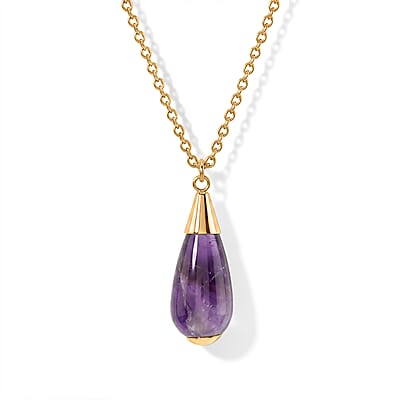2 Piece Set - African Amethyst 21.40 ctw Necklace 18-20 Inches and Earrings in ION Plated YG Stainless Steel