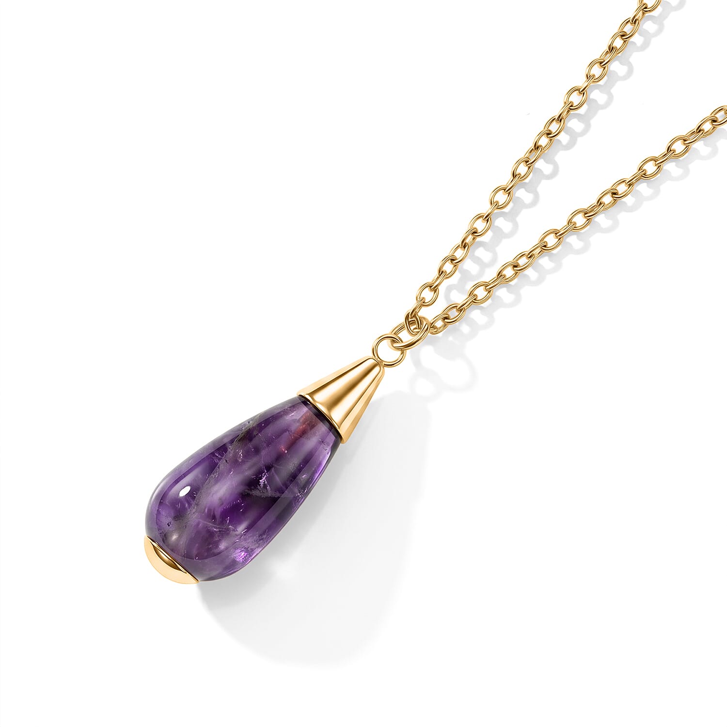2 Piece Set - African Amethyst 21.40 ctw Necklace 18-20 Inches and Earrings in ION Plated YG Stainless Steel