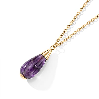 2 Piece Set - African Amethyst 21.40 ctw Necklace 18-20 Inches and Earrings in ION Plated YG Stainless Steel