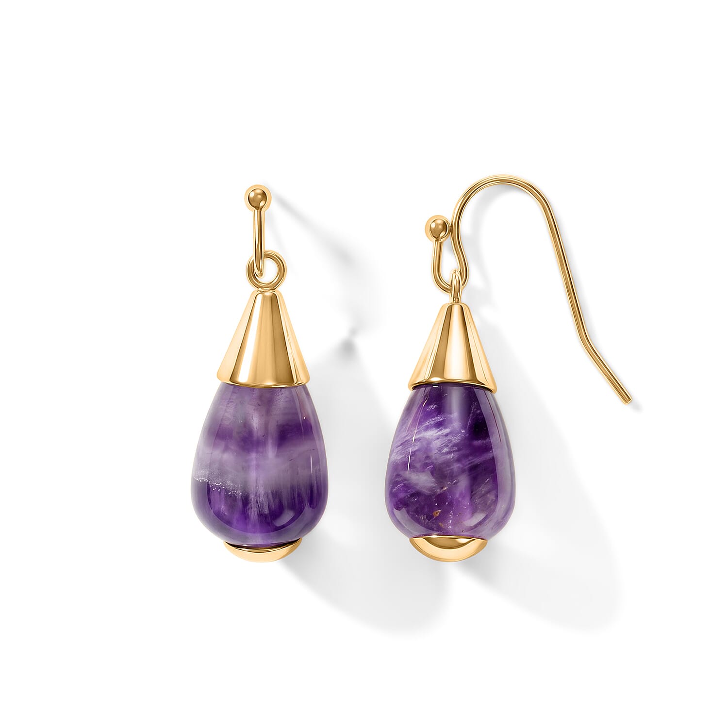 2 Piece Set - African Amethyst 21.40 ctw Necklace 18-20 Inches and Earrings in ION Plated YG Stainless Steel