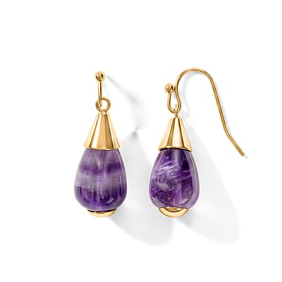2 Piece Set - African Amethyst 21.40 ctw Necklace 18-20 Inches and Earrings in ION Plated YG Stainless Steel