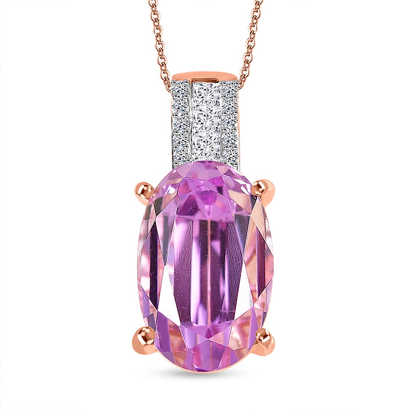 Patroke Kunzite and Luxuriant Lab Grown Diamond G-H SI 10.60 ctw Timeless Rose Radiance Pendant Necklace in 10K Rose Gold 4.50 Grams 20 Inches