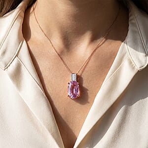 Patroke Kunzite and Luxuriant Lab Grown Diamond G-H SI 11.85 ctw Pendant Necklace in 10K Rose Gold 4.50 Grams 20 Inches  