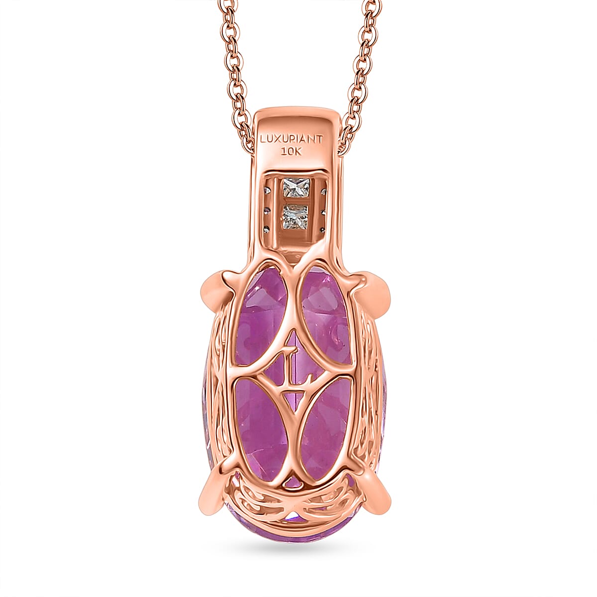 Patroke Kunzite and Luxuriant Lab Grown Diamond G-H SI 11.85 ctw Pendant Necklace in 10K Rose Gold 4.50 Grams 20 Inches   image number 4