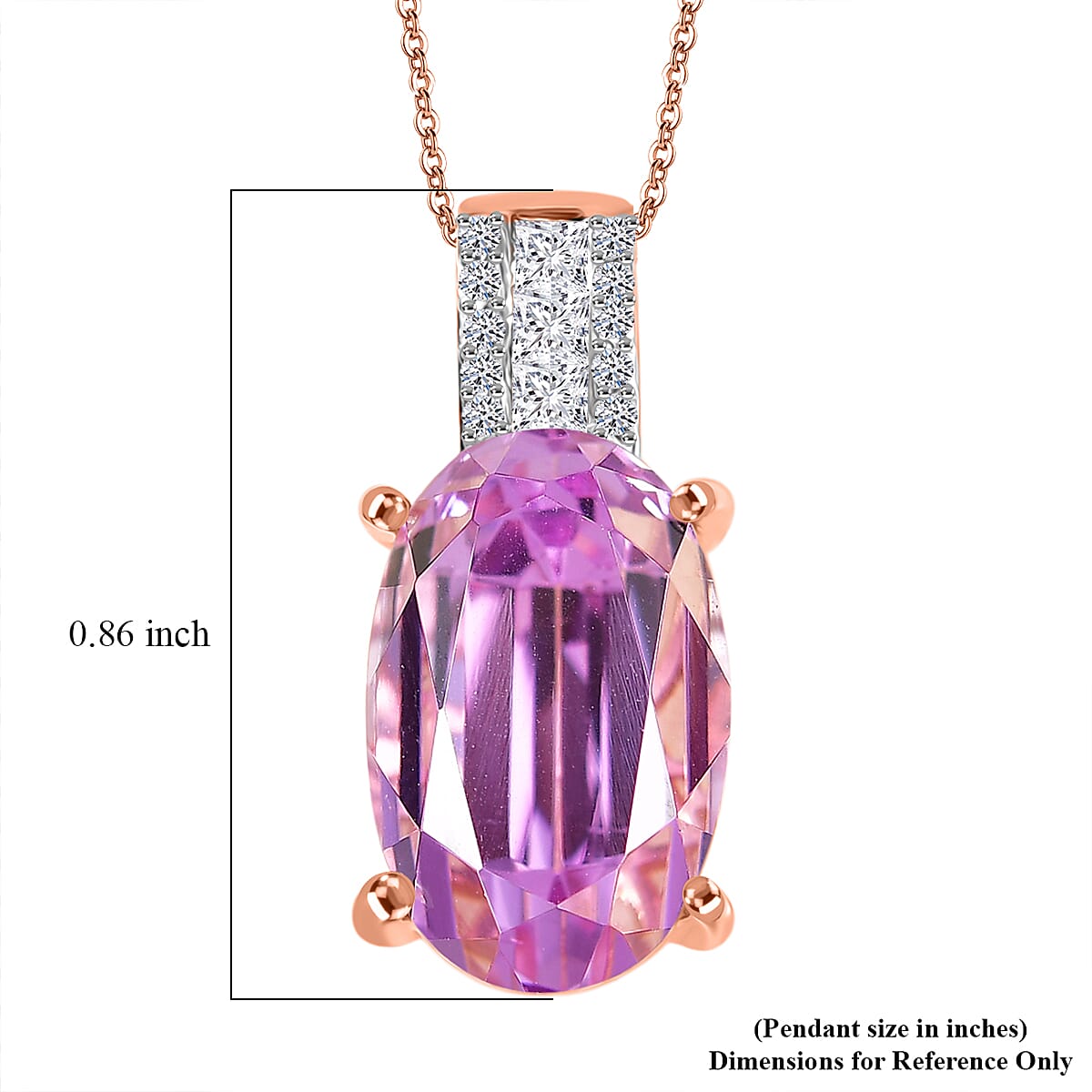 Patroke Kunzite and Luxuriant Lab Grown Diamond G-H SI 11.85 ctw Pendant Necklace in 10K Rose Gold 4.50 Grams 20 Inches   image number 5