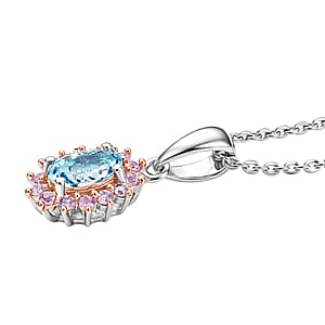 D'Joy Santa Maria Aquamarine and Madagascar Pink Sapphire 0.60 ctw Pendant Necklace in Rhodium Over Sterling Silver 20 Inches