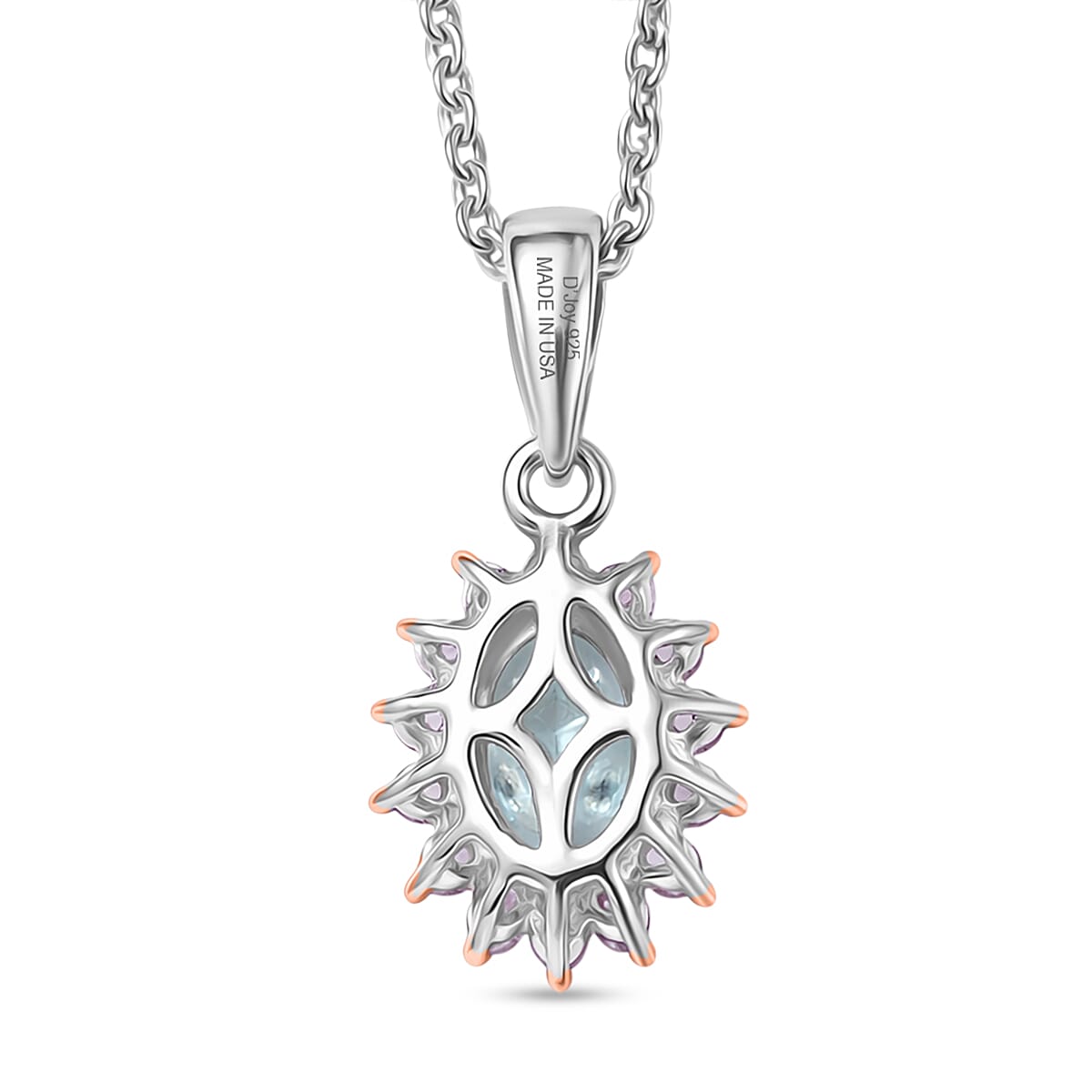 D'Joy Santa Maria Aquamarine and Madagascar Pink Sapphire 0.60 ctw Ocean Blossom Pendant Necklace in Rhodium Over Sterling Silver 20 Inches