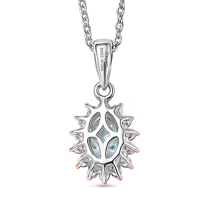 D'Joy Santa Maria Aquamarine and Madagascar Pink Sapphire 0.60 ctw Ocean Blossom Pendant Necklace in Rhodium Over Sterling Silver 20 Inches