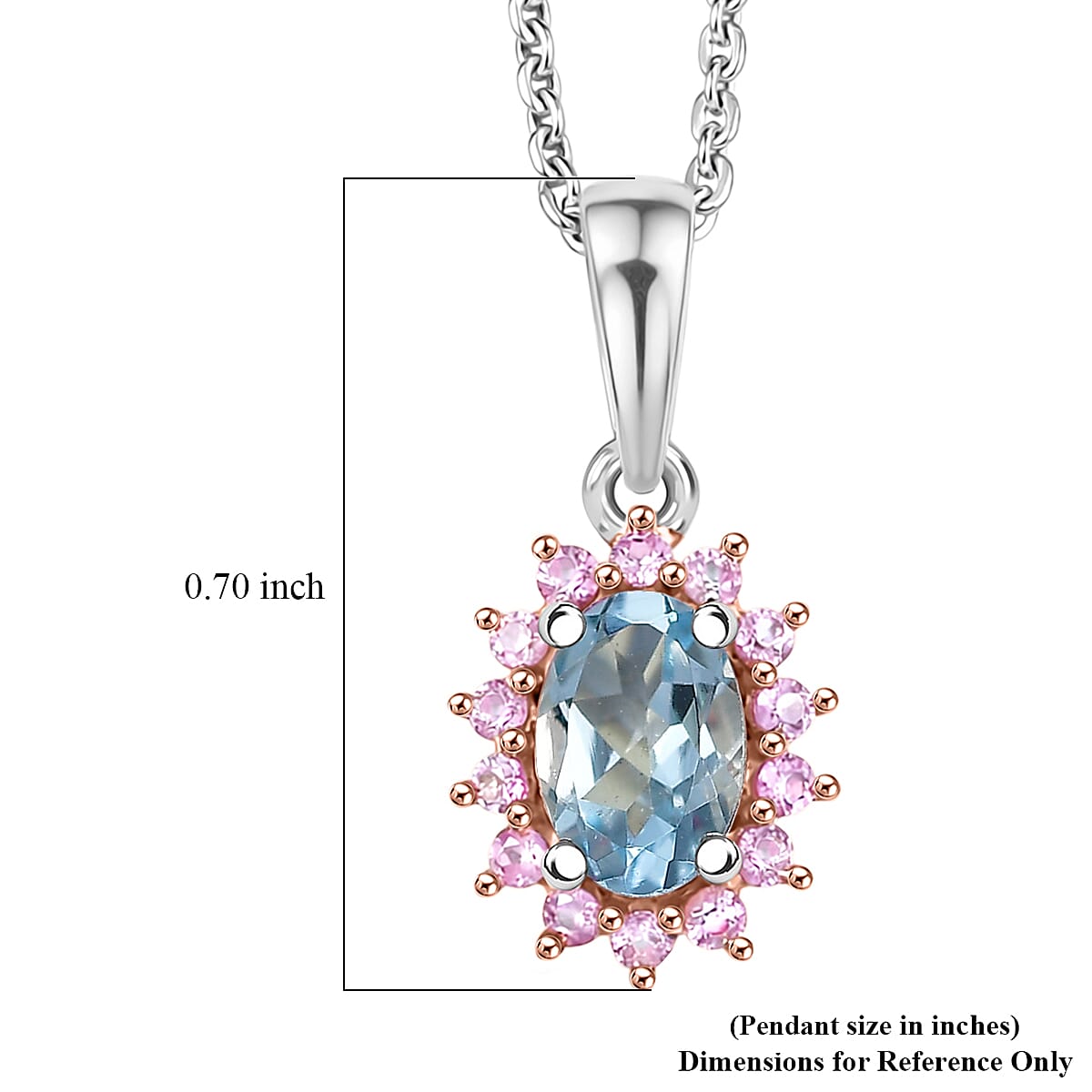 D'Joy Santa Maria Aquamarine and Madagascar Pink Sapphire 0.60 ctw Pendant Necklace in Rhodium Over Sterling Silver 20 Inches image number 5