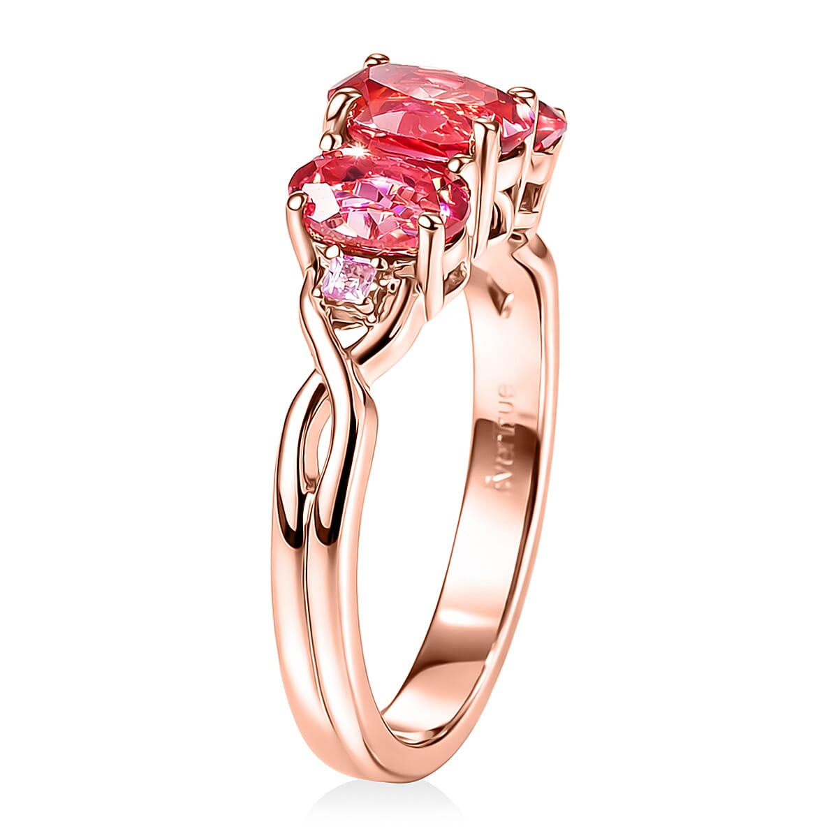 EverTrue Lab Created Padparadscha and Pink Sapphire 4.90 ctw Stud Earrings and Infinity Ring (Size 7.00) in 18K RG Plated image number 3