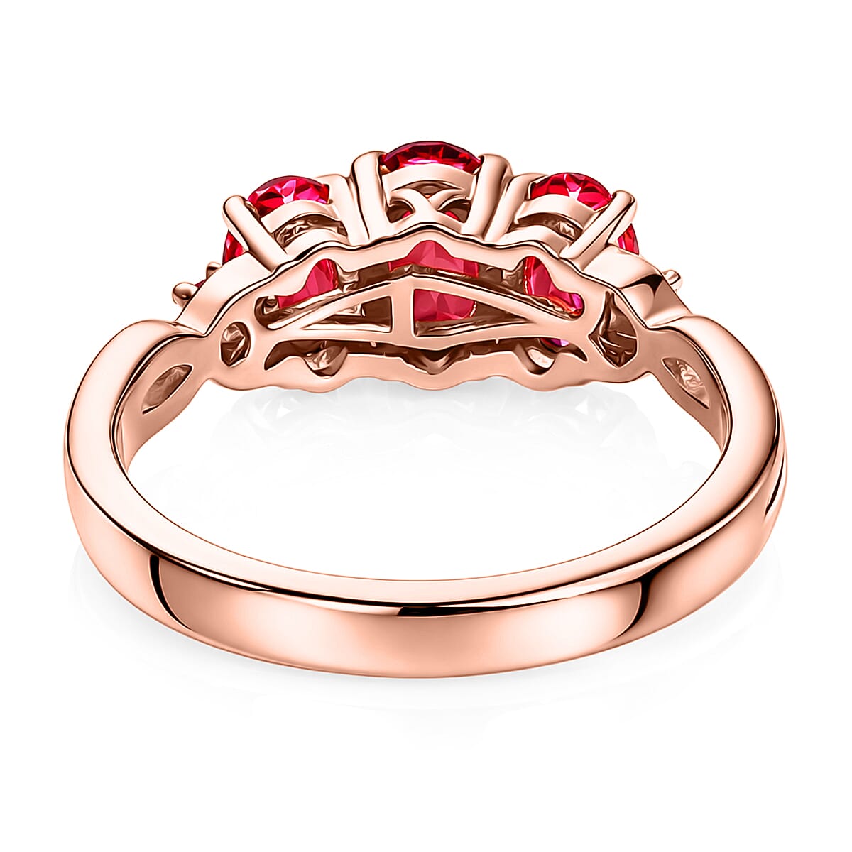 EverTrue Lab Created Padparadscha and Pink Sapphire 4.90 ctw Stud Earrings and Infinity Ring (Size 7.00) in 18K RG Plated image number 4