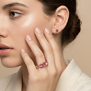 EverTrue Lab Created Padparadscha and Pink Sapphire 4.90 ctw Stud Earrings and Infinity Ring (Size 8.00) in 18K RG Plated