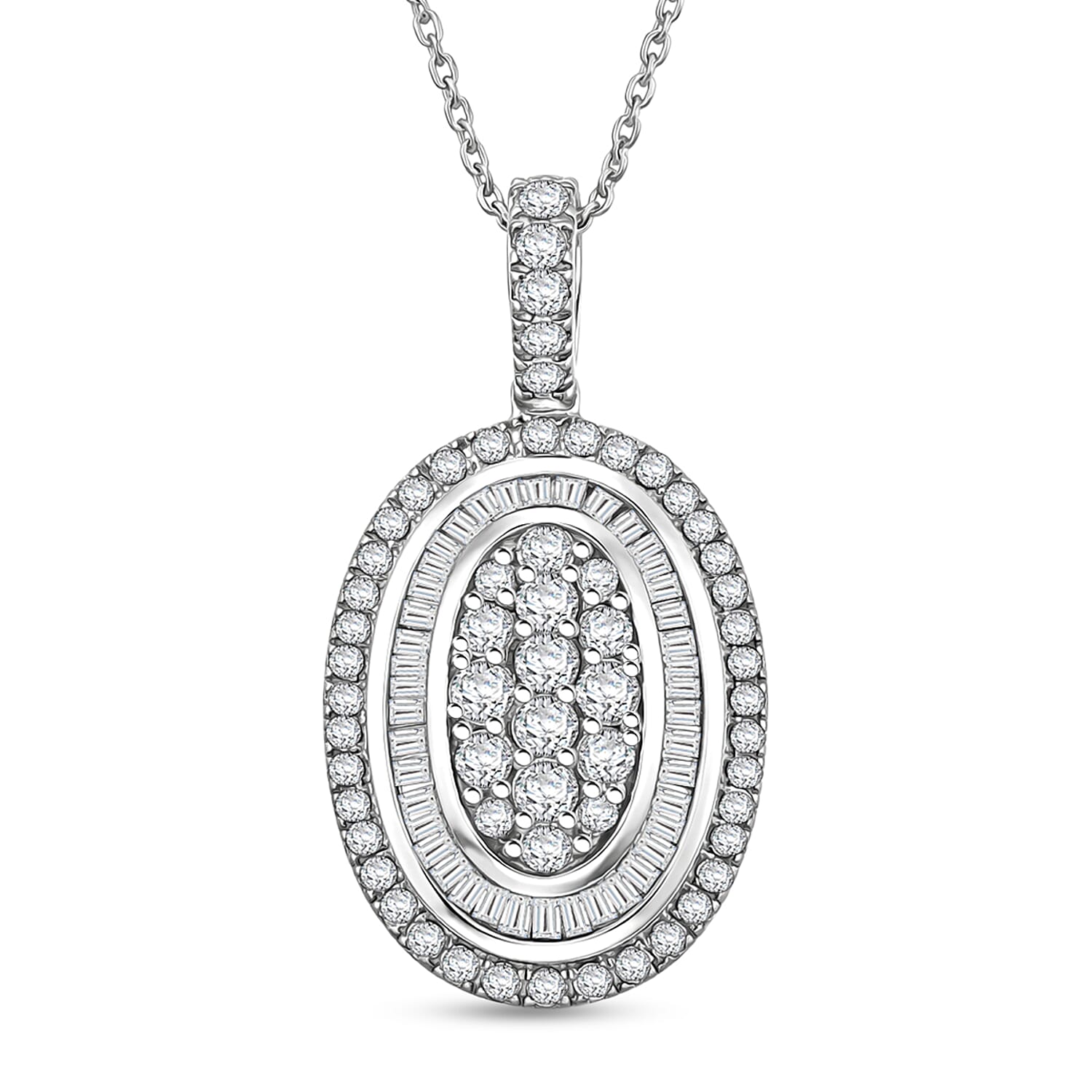 D'Joy Diamond 1.00 ctw Royal Sunburst Pendant Necklace in Rhodium Over Sterling Silver 20 Inches