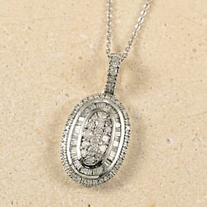 D'Joy Diamond 1.00 ctw Royal Sunburst Pendant Necklace in Rhodium Over Sterling Silver 20 Inches 