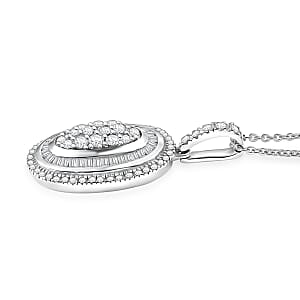 D'Joy Diamond 1.00 ctw Royal Sunburst Pendant Necklace in Rhodium Over Sterling Silver 20 Inches 