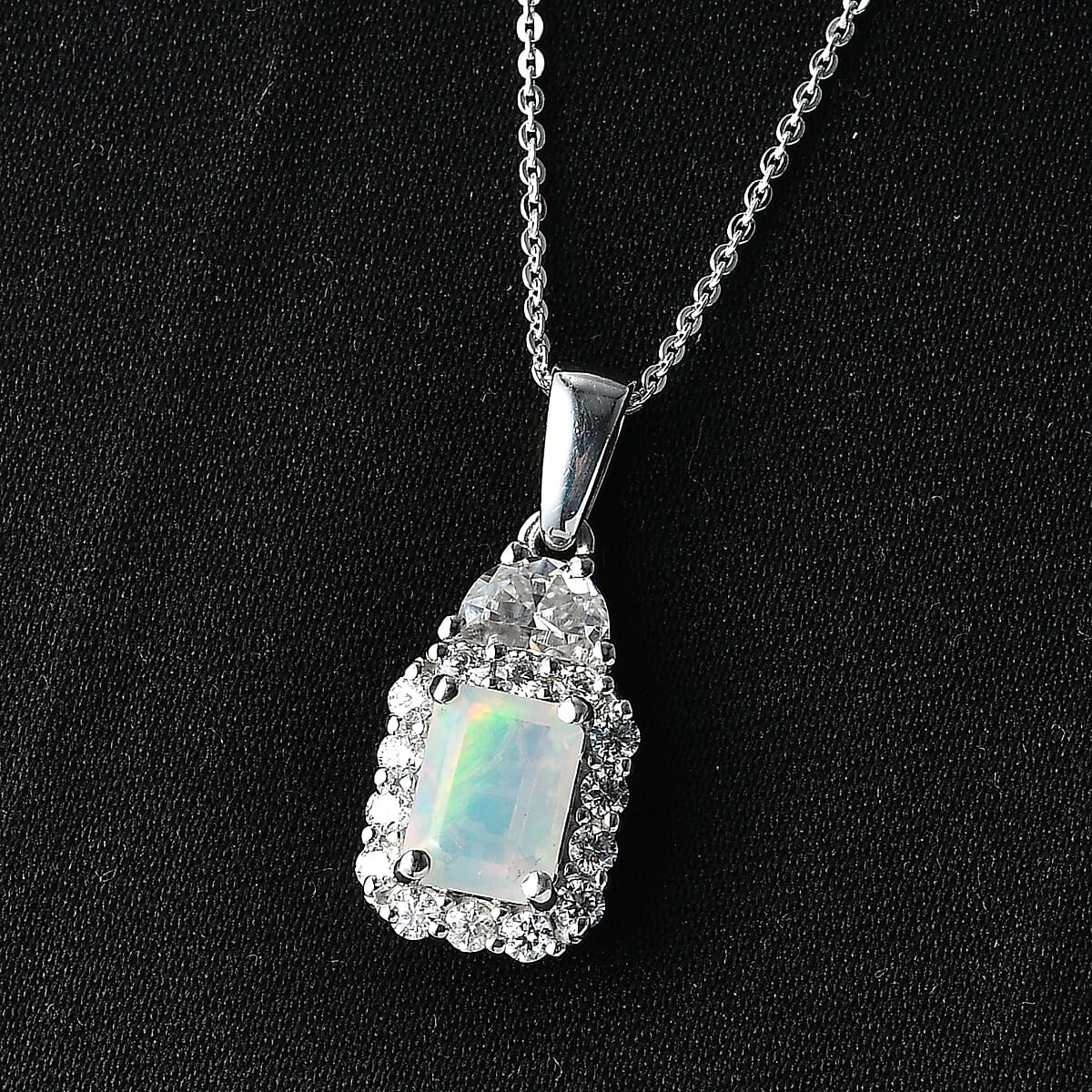 D'Joy Ethiopian Welo Opal and Moissanite 1.85 ctw Pendant Necklace in Rhodium Over Sterling Silver 20 Inches image number 1