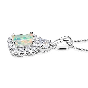 D'Joy Ethiopian Welo Opal and Moissanite 1.85 ctw Pendant Necklace in Rhodium Over Sterling Silver 20 Inches