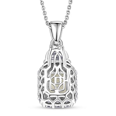 D'Joy Ethiopian Welo Opal and Moissanite 1.85 ctw Pendant Necklace in Rhodium Over Sterling Silver 20 Inches
