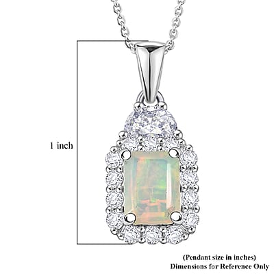 D'Joy Ethiopian Welo Opal and Moissanite 1.85 ctw Pendant Necklace in Rhodium Over Sterling Silver 20 Inches