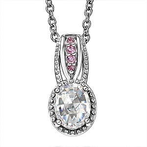 EverTrue Simulated White and Pink Diamond 2.20 ctw Pendant in Platinum Bond with Stainless Steel Necklace 20 Inches
