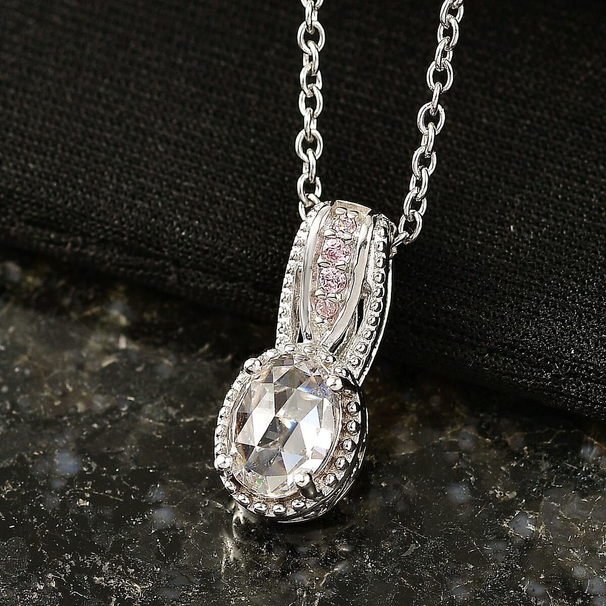 EverTrue Simulated White and Pink Diamond 2.20 ctw Pendant in Platinum Bond with Stainless Steel Necklace 20 Inches image number 1