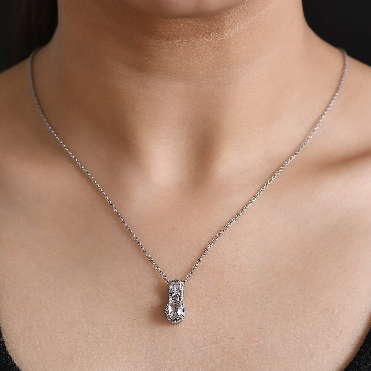 EverTrue Simulated White and Pink Diamond 2.20 ctw Pendant in Platinum Bond with Stainless Steel Necklace 20 Inches image number 2