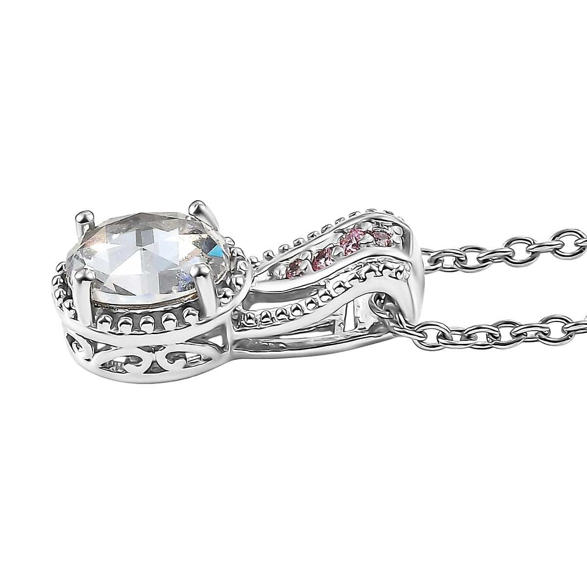 EverTrue Simulated White and Pink Diamond 2.20 ctw Pendant in Platinum Bond with Stainless Steel Necklace 20 Inches