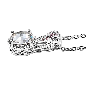 EverTrue Simulated White and Pink Diamond 2.20 ctw Pendant in Platinum Bond with Stainless Steel Necklace 20 Inches