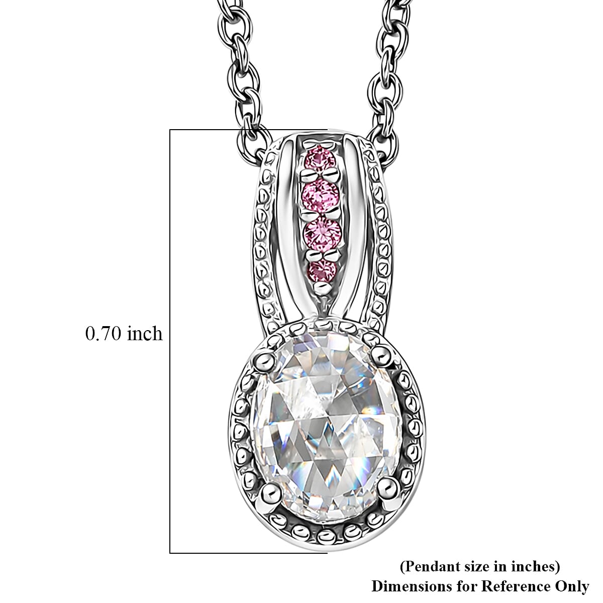 EverTrue Simulated White and Pink Diamond 2.20 ctw Pendant in Platinum Bond with Stainless Steel Necklace 20 Inches image number 5