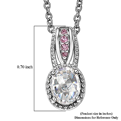 EverTrue Simulated White and Pink Diamond 2.20 ctw Pendant in Platinum Bond with Stainless Steel Necklace 20 Inches
