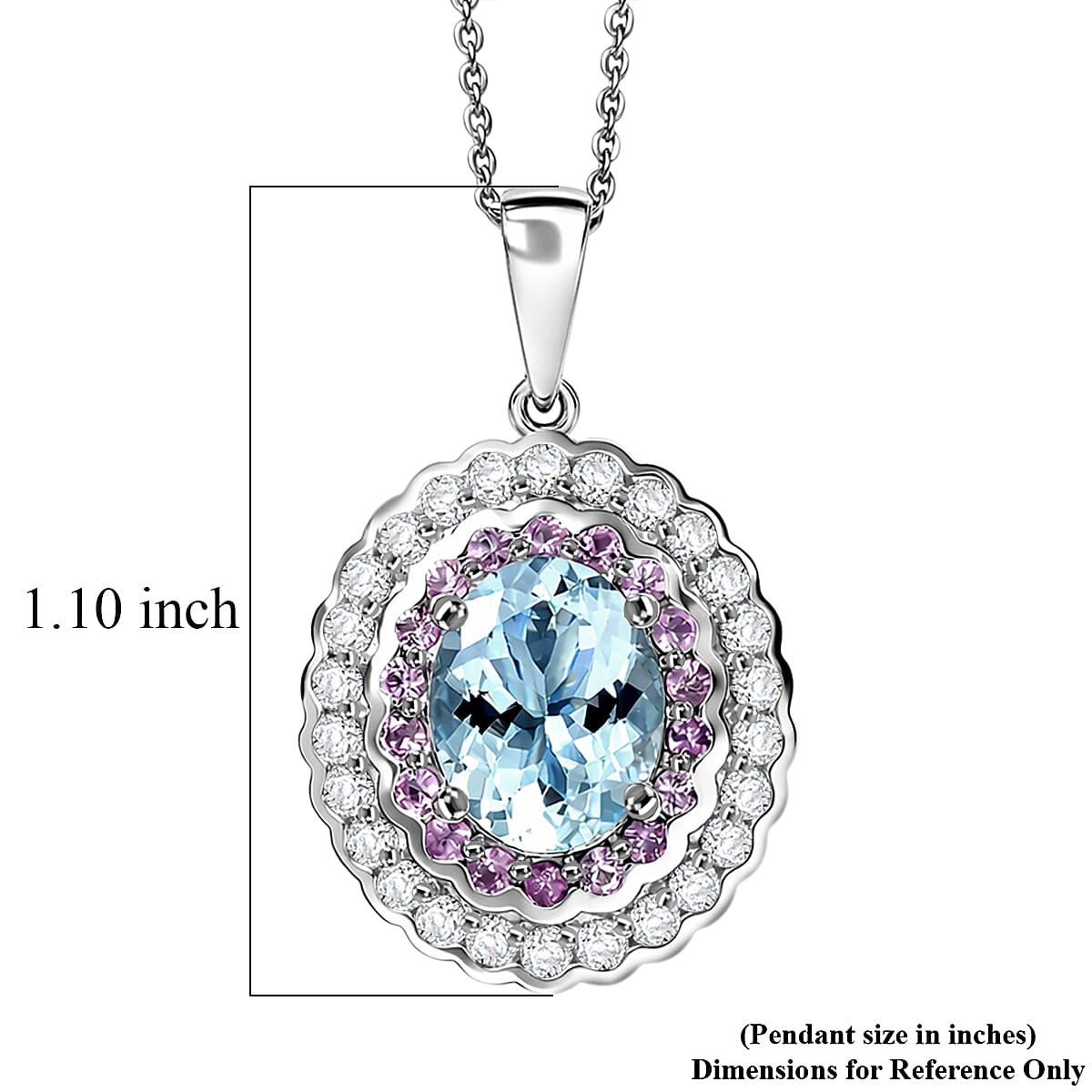 D'Joy Premium Mangoro Aquamarin and Multi Gemstone 3.25 ctw Pendant Necklace in Rhodium Over Sterling Silver (20 Inches)