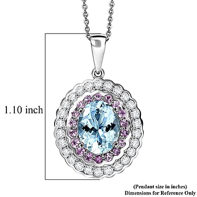Certified and Appraised D'Joy Premium Mangoro Aquamarine and Multi Gemstone 3.25 ctw Pendant Necklace in Rhodium Over Sterling Silver (20 Inches)