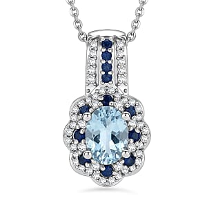 D'Joy Santa Maria Aquamarine and Multi Gemstone 1.25 ctw Pendant Necklace in Rhodium Over Sterling Silver 20 Inches 