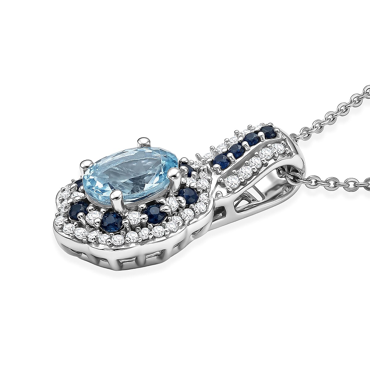 D'Joy Santa Maria Aquamarine and Multi Gemstone 1.25 ctw Pendant Necklace in Rhodium Over Sterling Silver 20 Inches  image number 3