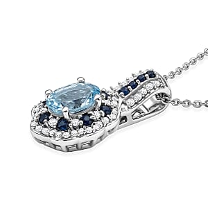 D'Joy Santa Maria Aquamarine and Multi Gemstone 1.25 ctw Pendant Necklace in Rhodium Over Sterling Silver 20 Inches 