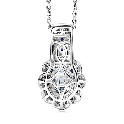 D'Joy Santa Maria Aquamarine and Multi Gemstone 1.25 ctw Ocean Crown Pendant Necklace in Rhodium Over Sterling Silver 20 Inches
