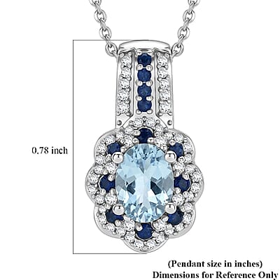 D'Joy Santa Maria Aquamarine and Multi Gemstone 1.25 ctw Ocean Crown Pendant Necklace in Rhodium Over Sterling Silver 20 Inches