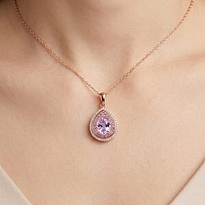 D'Joy AAAA Patroke Kunzite and Multi Gemstone 4.00 ctw Rose Halo Empress Pendant Necklace in 18K Vermeil Rose Gold Over Sterling Silver 20 Inches (Del. in 8-10 Days) 